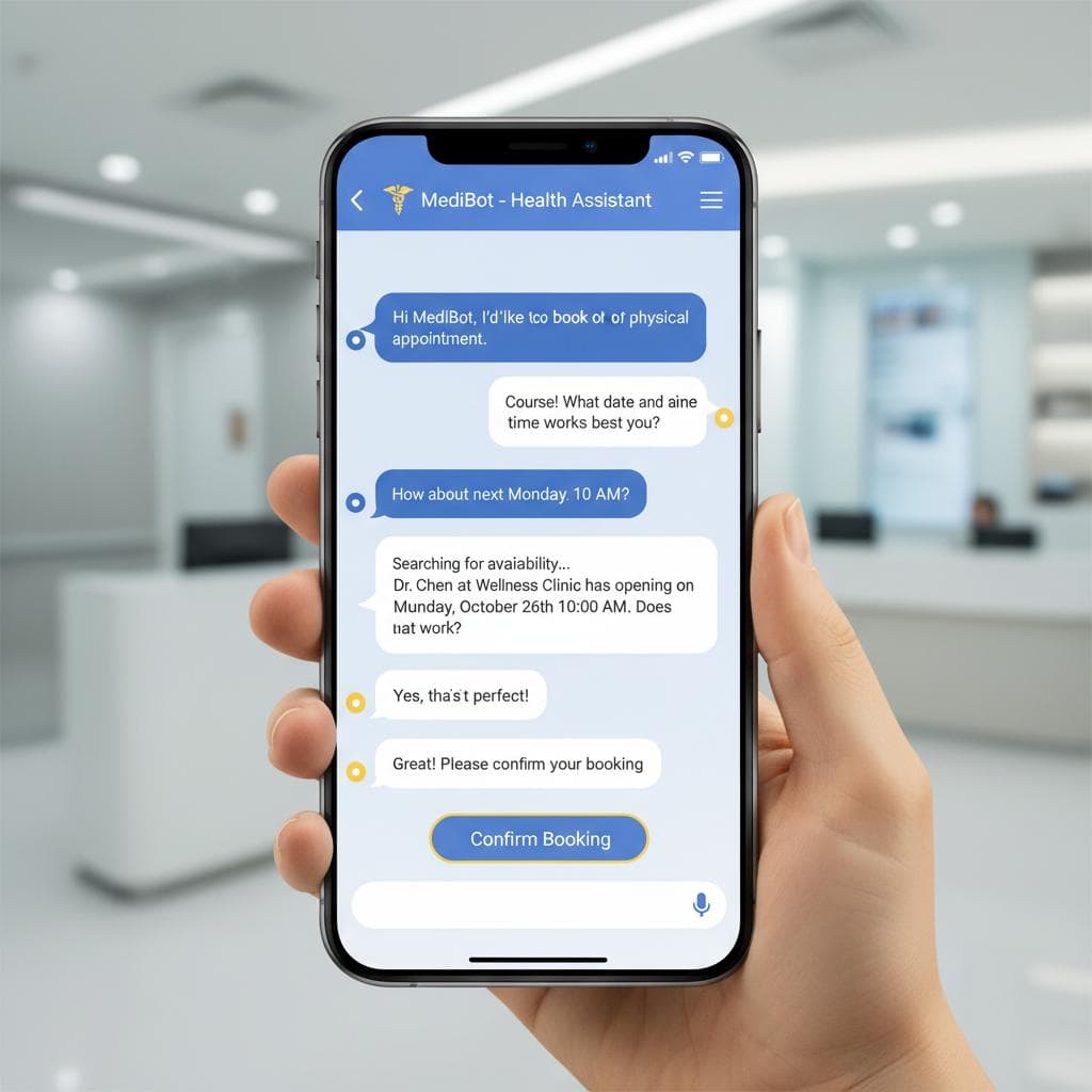 Un chatbot intelligent automatise la qualification des demandes et la prise de rendez-vous 24/7.